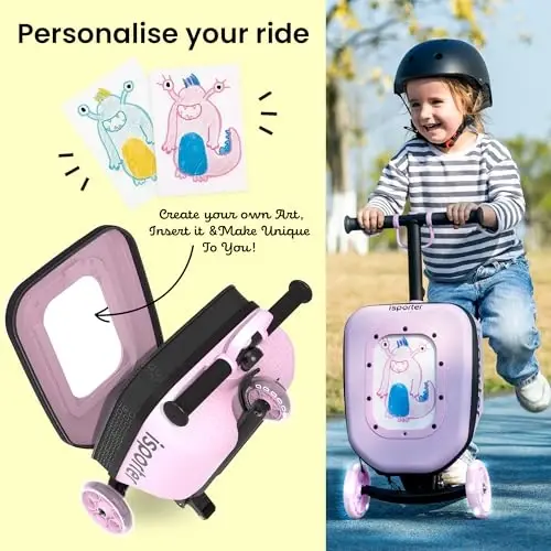 iSporter Luggage Scooter for Kids Ages 2-5 | Ride-On Suitcase Scooters for Boys Girls | Foldable & Height Adjustable, 110lbs Max - 2