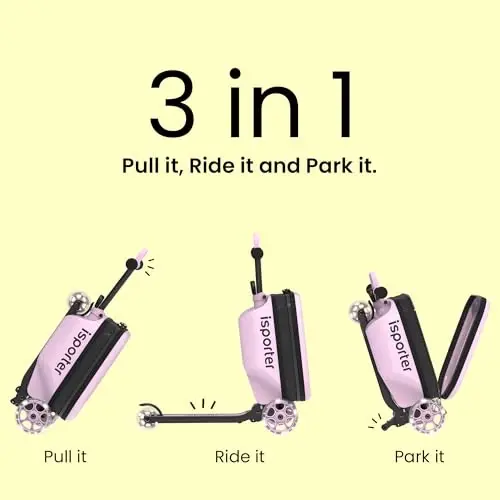 iSporter Luggage Scooter for Kids Ages 2-5 | Ride-On Suitcase Scooters for Boys Girls | Foldable & Height Adjustable, 110lbs Max - 3