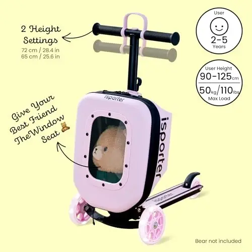 iSporter Luggage Scooter for Kids Ages 2-5 | Ride-On Suitcase Scooters for Boys Girls | Foldable & Height Adjustable, 110lbs Max - 5