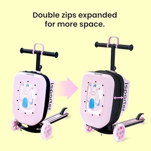 iSporter Luggage Scooter for Kids Ages 2-5 | Ride-On Suitcase Scooters for Boys Girls | Foldable & Height Adjustable, 110lbs Max - 4