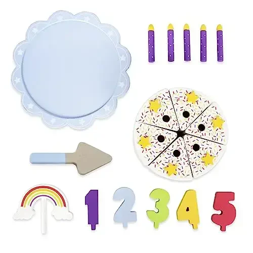 WoodenEdu Pretend Play Food for Toddlers 2-5,Wooden Birthday Fake Cake with Candles and Numbers,Tea Party Learning Kitchen Gift Toys for Boys Girls (Rainbow Cake) - 4