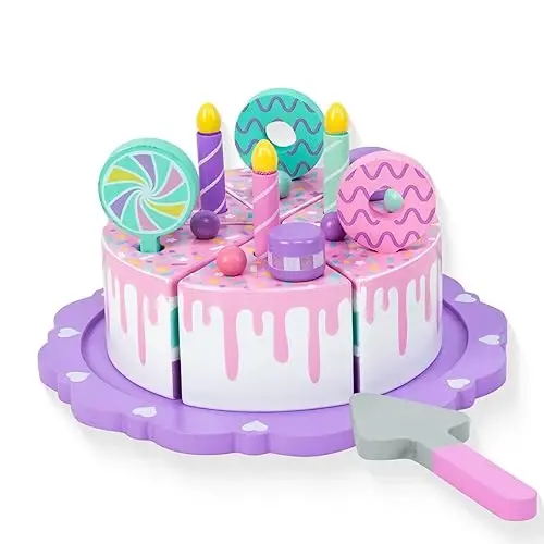 WoodenEdu Pretend Play Food for Toddlers 2-5,Wooden Birthday Fake Cake Toy | Including Candles and Numbers,Tea Party Learning Kitchen Set Birthday Gift Toys for Boys Girls 