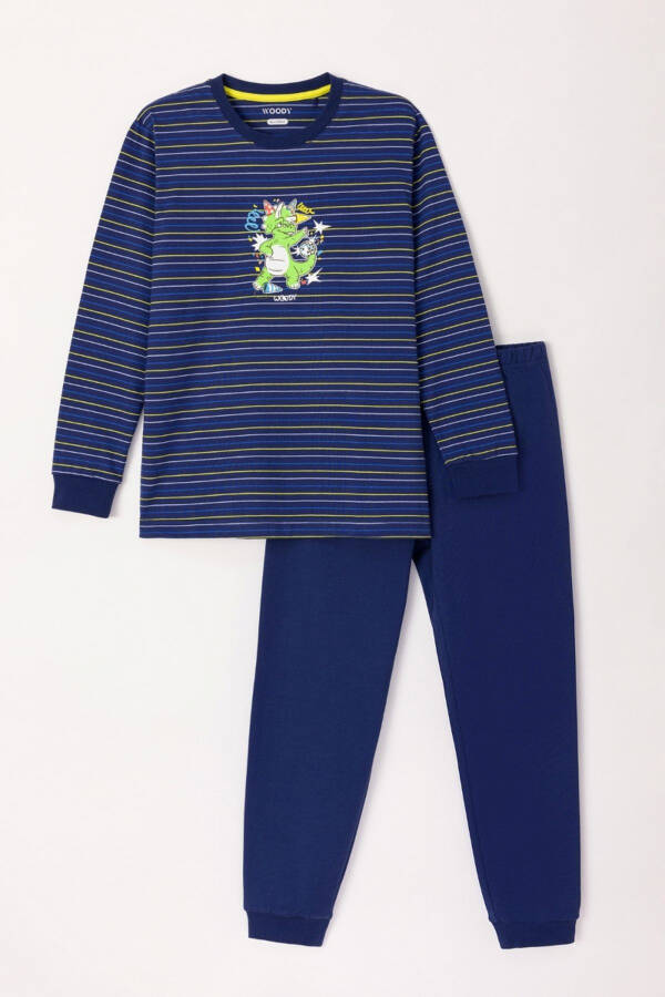 2-8 Years Old Boy Pajama-Plc - 971-Dinosaur Themed Striped Blue - 13