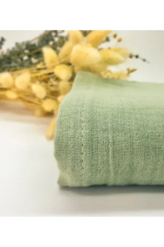 2’li Set Müslin Bebek Örtüsü | 100x100 Cm | %100 Pamuk | Ekru & Çağla Yeşili | Hassas Ciltler Için-Ekru - 2