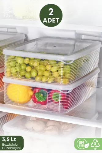 2 Adet 3,5 Litre Buzdolabı Içi Düzenleyici Saklama Kabı -Buzluk Saklama Kabı-2'Li 