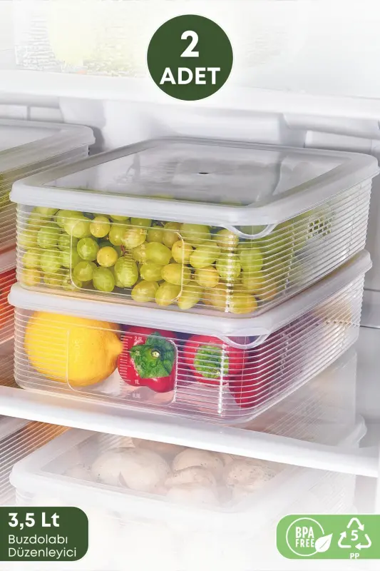 2 Adet 3,5 Litre Buzdolabı Içi Düzenleyici Saklama Kabı -Buzluk Saklama Kabı-2'Li - GRİMOR LIFE