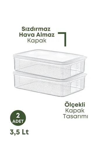 2 Adet 3,5 Litre Buzdolabı Içi Düzenleyici Saklama Kabı -Buzluk Saklama Kabı-2'Li - GRİMOR LIFE (1)