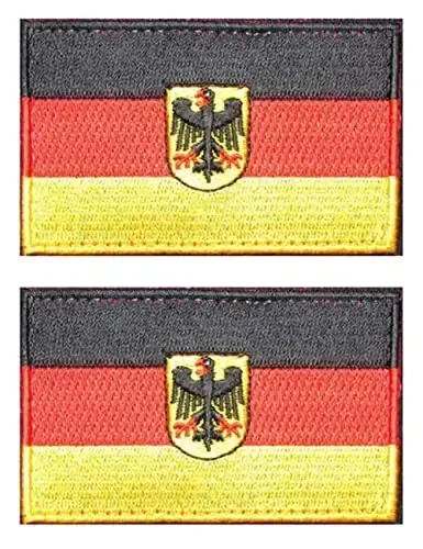 2 PCS AliPlus Germany Flag Emblem Patches Embroidered Tactical Military Morale Patch Applique Fastener Hook and Loop(Emblem) - 1