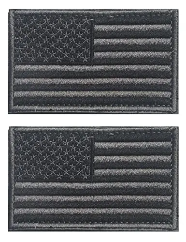 2 PCS AliPlus American Flag Patches Embroidered Tactical Military Morale Patch Applique Fastener Hook and Loop(Black Flag Patch) - 1