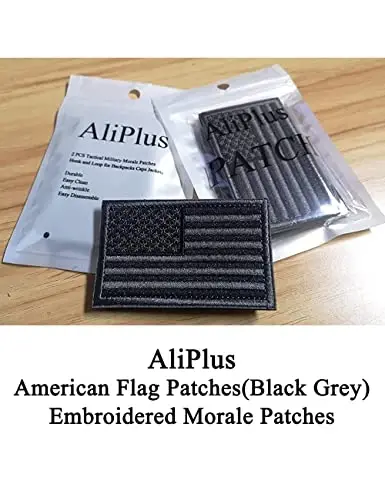 2 PCS AliPlus American Flag Patches Embroidered Tactical Military Morale Patch Applique Fastener Hook and Loop(Black Flag Patch) - 2