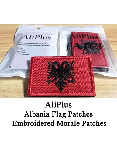 2 PCS AliPlus Albania Flag Patches Embroidered Tactical Military Morale Patch Applique Fastener Hook and Loop - 2