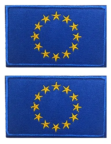 2 PCS AliPlus European Union Flag Patches EU Embroidered Tactical Military Patch Morale Patch Applique Fastener Hook and Loop - 1