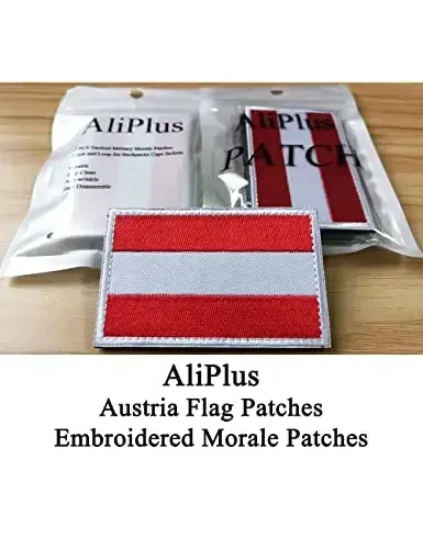 2 PCS AliPlus Austria Flag Patches Embroidered Tactical Military Patch Morale Patch Applique Fastener Hook and Loop - 2