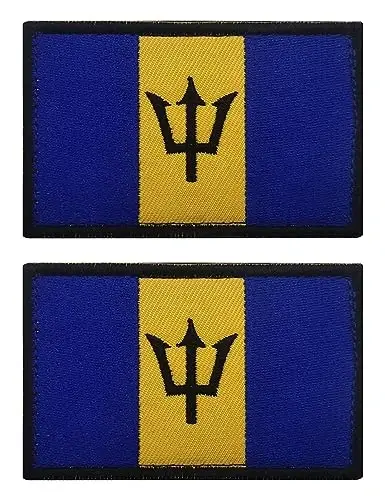 2 PCS AliPlus Barbados Flag Patches Embroidered Tactical Military Morale Patch Applique Fastener Hook and Loop - 1