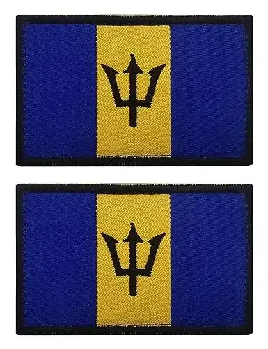 2 PCS AliPlus Barbados Flag Patches Embroidered Tactical Military Morale Patch Applique Fastener Hook and Loop 