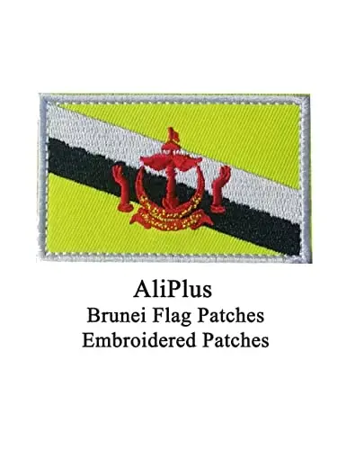 2 PCS AliPlus Brunei Flag Patches Embroidered Tactical Military Morale Patch Applique Fastener Hook and Loop - ALIPLUS (1)