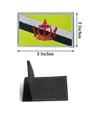 2 PCS AliPlus Brunei Flag Patches Embroidered Tactical Military Morale Patch Applique Fastener Hook and Loop - 3