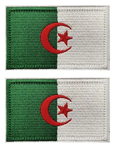 2 PCS AliPlus Algeria Flag Patches Embroidered Tactical Military Morale Patch Applique Fastener Hook and Loop 