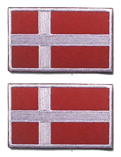 2 PCS AliPlus Denmark Flag Patches Embroidered Tactical Military Morale Patch Applique Fastener Hook and Loop 