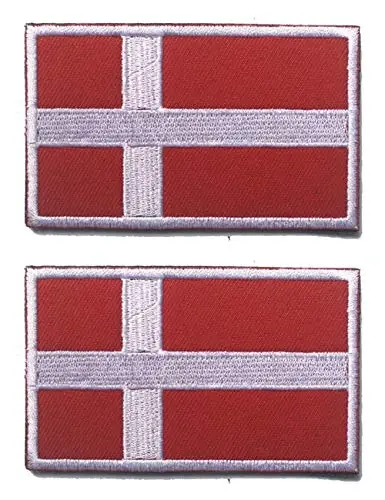 2 PCS AliPlus Denmark Flag Patches Embroidered Tactical Military Morale Patch Applique Fastener Hook and Loop - ALIPLUS