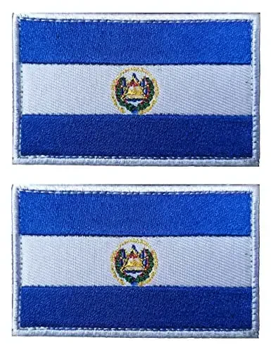 2 PCS AliPlus EI Salvador Flag Patches Embroidered Tactical Military Morale Patch Applique Fastener Hook and Loop - 1