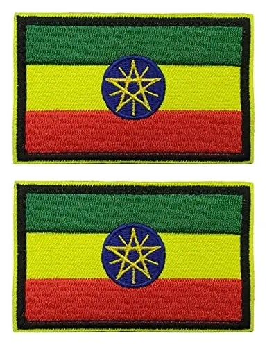 2 PCS AliPlus Ethiopia Flag Patches Embroidered Tactical Military Morale Patch Applique Fastener Hook and Loop - 1