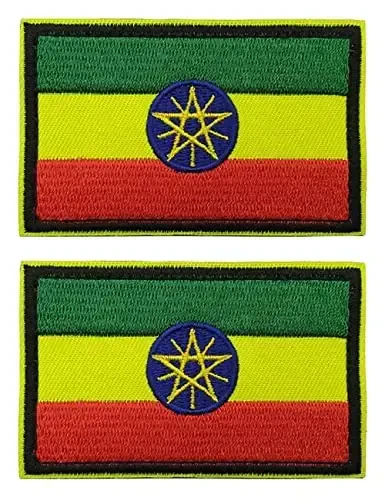 2 PCS AliPlus Ethiopia Flag Patches Embroidered Tactical Military Morale Patch Applique Fastener Hook and Loop 