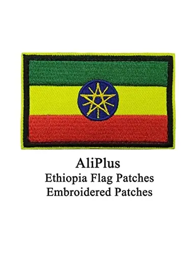 2 PCS AliPlus Ethiopia Flag Patches Embroidered Tactical Military Morale Patch Applique Fastener Hook and Loop - 2