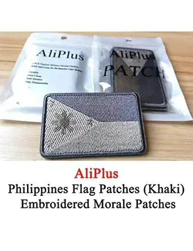 2 PCS AliPlus Philippines Flag Patches Embroidered Tactical Military Morale Patch Applique Fastener Hook and Loop(Khaki) - 2