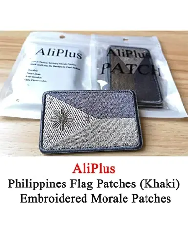 2 PCS AliPlus Philippines Flag Patches Embroidered Tactical Military Morale Patch Applique Fastener Hook and Loop(Khaki) - ALIPLUS (1)