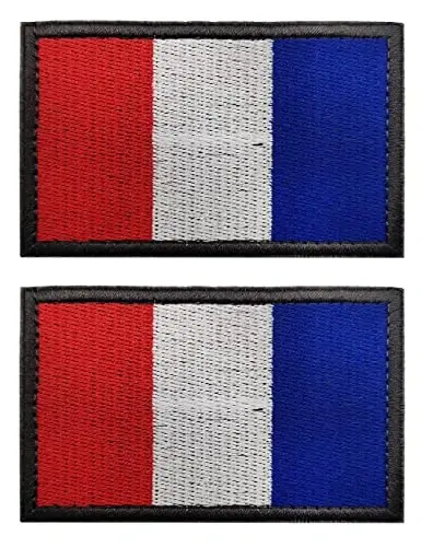 2 PCS AliPlus French Flag Patches Embroidered Tactical Military Morale Patch Applique Fastener Hook and Loop(Grey Border) 