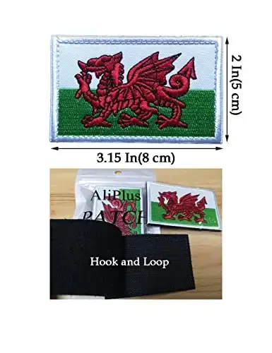 2 PCS AliPlus Wales Flag Patches Embroidered Tactical Military Morale Patch Applique Fastener Hook and Loop - 3