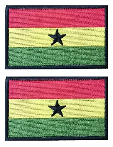 2 PCS AliPlus Ghana Flag Patches Embroidered Tactical Military Morale Patch Applique Fastener Hook and Loop - ALIPLUS