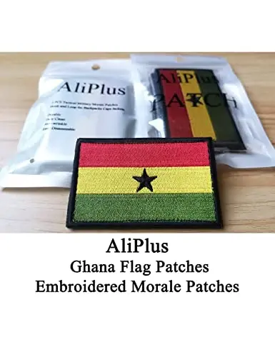 2 PCS AliPlus Ghana Flag Patches Embroidered Tactical Military Morale Patch Applique Fastener Hook and Loop - 2