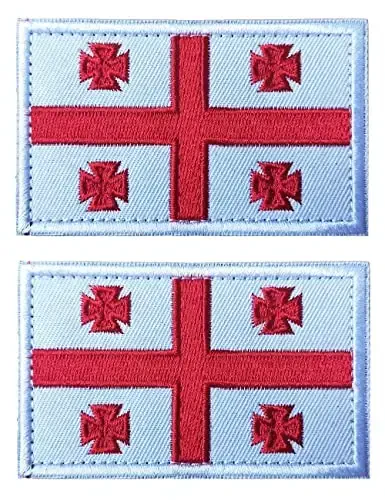 2 PCS AliPlus Georgia Flag Patches Embroidered Tactical Military Morale Patch Applique Fastener Hook and Loop 