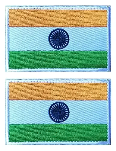 2 PCS AliPlus India Flag Patches Embroidered Tactical Military Morale Patch Applique Fastener Hook and Loop 