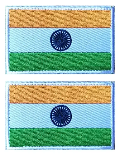 2 PCS AliPlus India Flag Patches Embroidered Tactical Military Morale Patch Applique Fastener Hook and Loop 