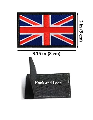 2 PCS AliPlus British Flag Patches UK United Kingdom Flag Patch Embroidered Morale Patch Applique Fastener Hook and Loop(Black Border) - 2