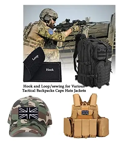 2 PCS AliPlus UK United Kingdom Flag Patches Embroidered Tactical Military Morale Patch Applique Fastener Hook and Loop(Black White) - 3