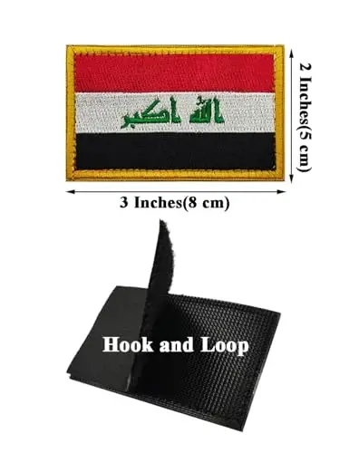 2 PCS AliPlus Iraq Flag Patches Embroidered Tactical Military Morale Patch Applique Fastener Hook and Loop(Yellow Border) - 2