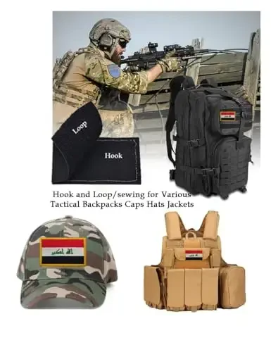 2 PCS AliPlus Iraq Flag Patches Embroidered Tactical Military Morale Patch Applique Fastener Hook and Loop(Yellow Border) - 3