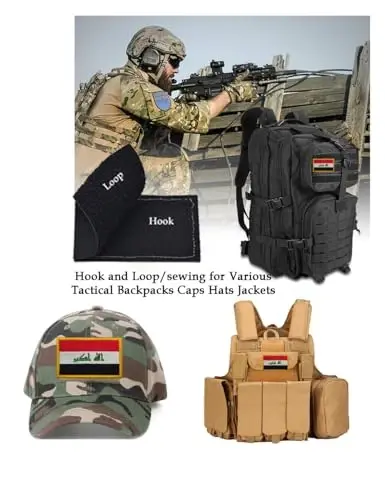 2 PCS AliPlus Iraq Flag Patches Embroidered Tactical Military Morale Patch Applique Fastener Hook and Loop(Yellow Border) - 3