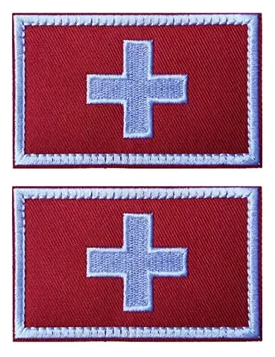 2 PCS AliPlus Swiss Flag Patches Embroidered Tactical Military Morale Patch Applique Fastener Hook and Loop 