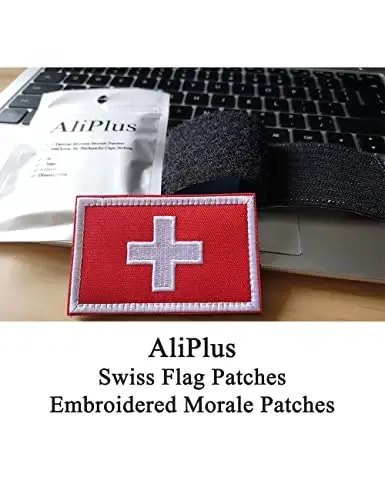 2 PCS AliPlus Swiss Flag Patches Embroidered Tactical Military Morale Patch Applique Fastener Hook and Loop - 2