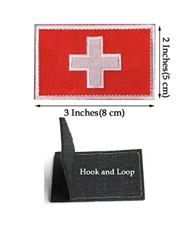 2 PCS AliPlus Swiss Flag Patches Embroidered Tactical Military Morale Patch Applique Fastener Hook and Loop - 3