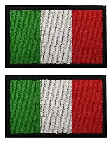 2 PCS AliPlus Italy Flag Patches Embroidered Tactical Military Morale Patch Applique Fastener Hook and Loop(Black Border) - 1