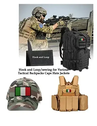 2 PCS AliPlus Italy Flag Patches Embroidered Tactical Military Morale Patch Applique Fastener Hook and Loop(Black Border) - 3