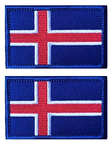2 PCS AliPlus Iceland Flag Patches Embroidered Tactical Military Morale Patch Applique Fastener Hook and Loop - 1