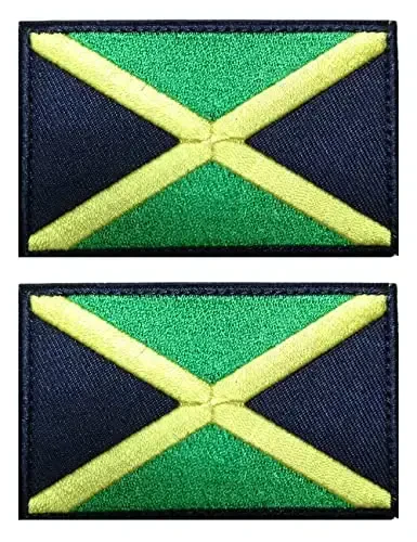 2 PCS AliPlus Jamaica Flag Patches Embroidered Tactical Military Morale Patch Applique Fastener Hook and Loop 