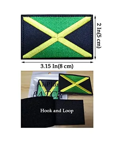 2 PCS AliPlus Jamaica Flag Patches Embroidered Tactical Military Morale Patch Applique Fastener Hook and Loop - 3